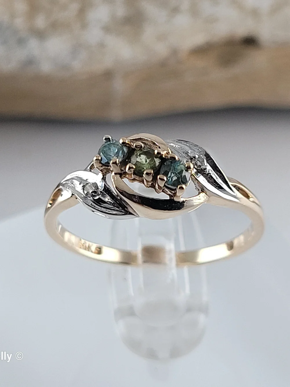 14K Yellow Gold Peridot, Blue Topaz & Diamonds Ring Size 7.25- Solid Gold! 👌🎁